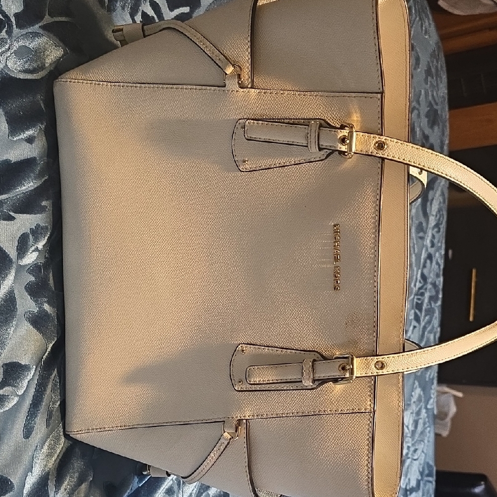 Michael Kors Cream Structured Tote with Metal Hardware